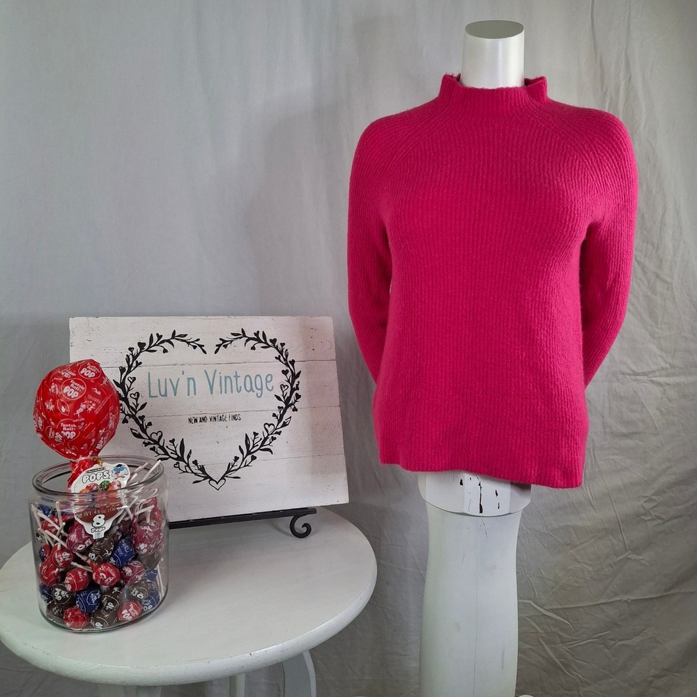 Halogen Womens Mock Neck Ribbed‎ Knit Sweater Hot Pink Raglan Sleeve XS